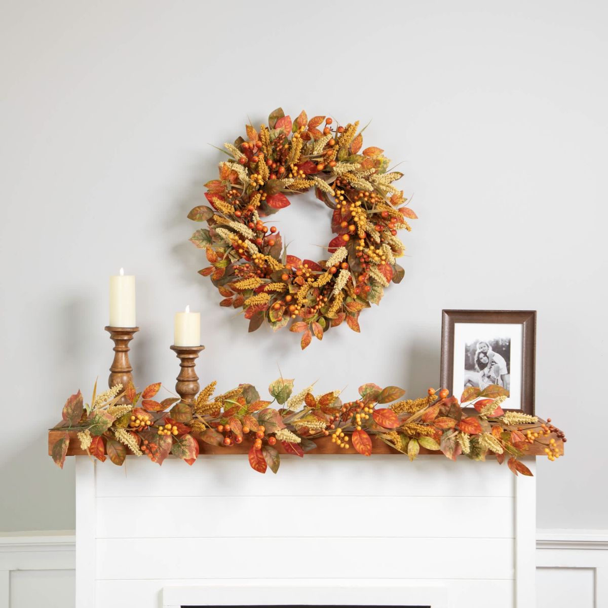 Autumn Leaves and Berries Fall Harvest Artificial Wreath - 24" - Unlit