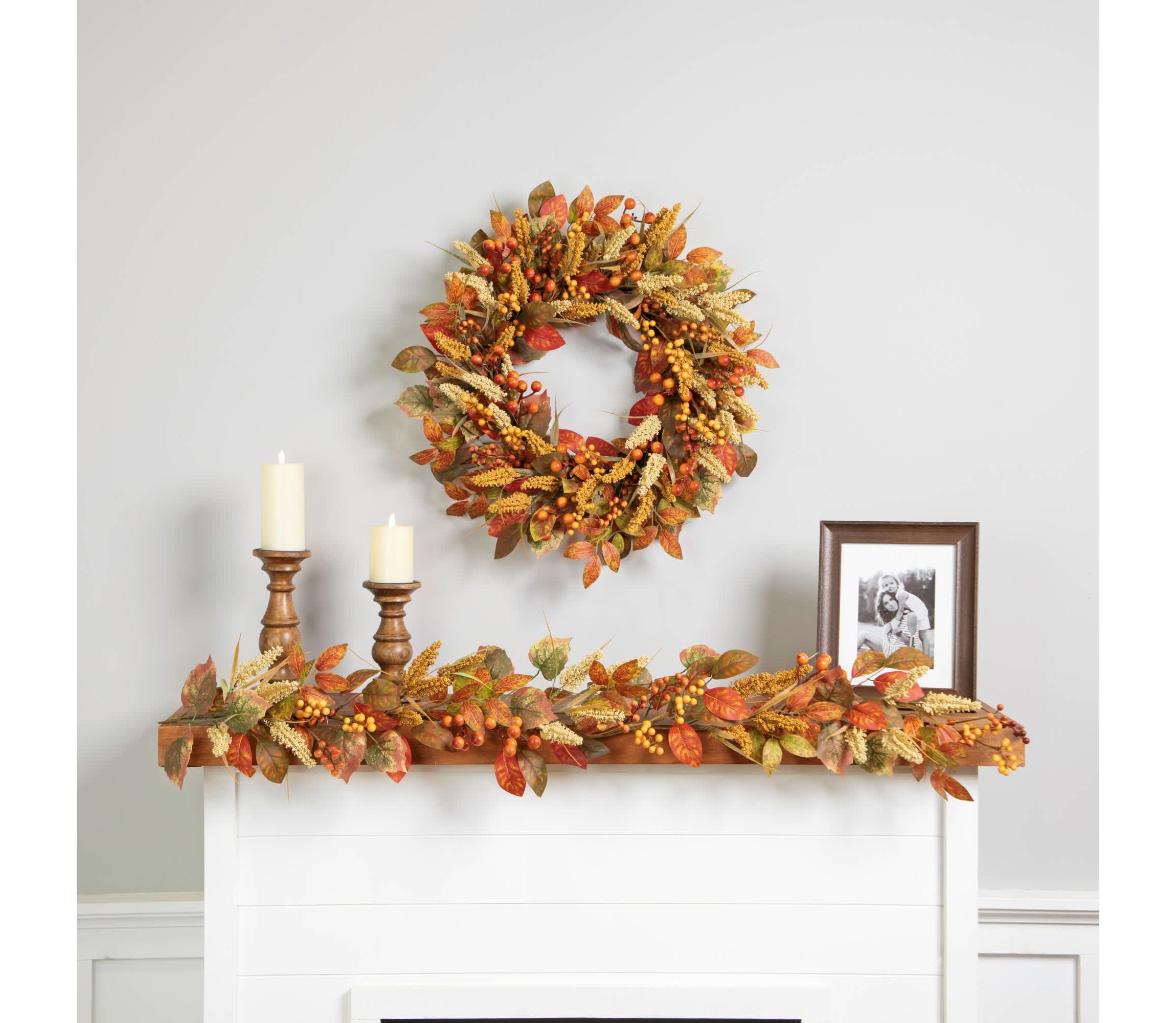 Autumn Leaves and Berries Fall Harvest Artificial Wreath - 24" - Unlit