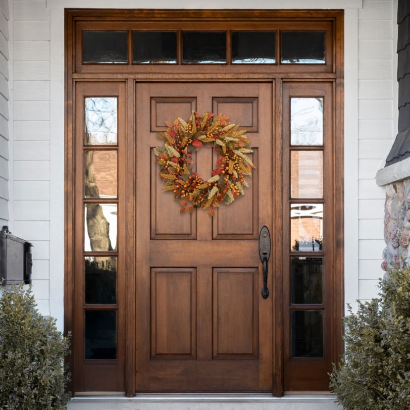 Autumn Leaves and Berries Fall Harvest Artificial Wreath - 24" - Unlit
