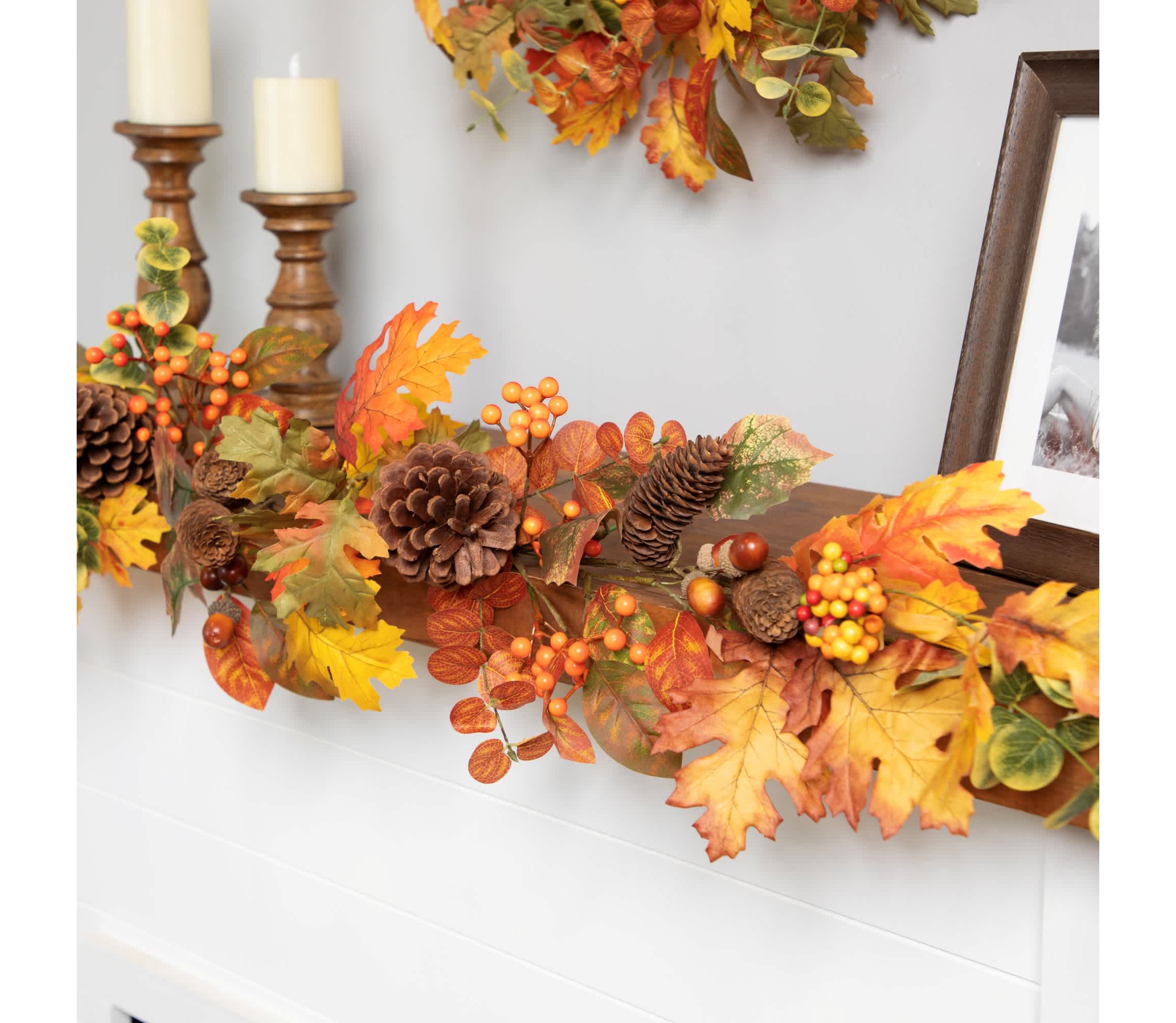 Autumn Leaves and Pinecone Fall Harvest Artificial Garland - 5 - Unlit
