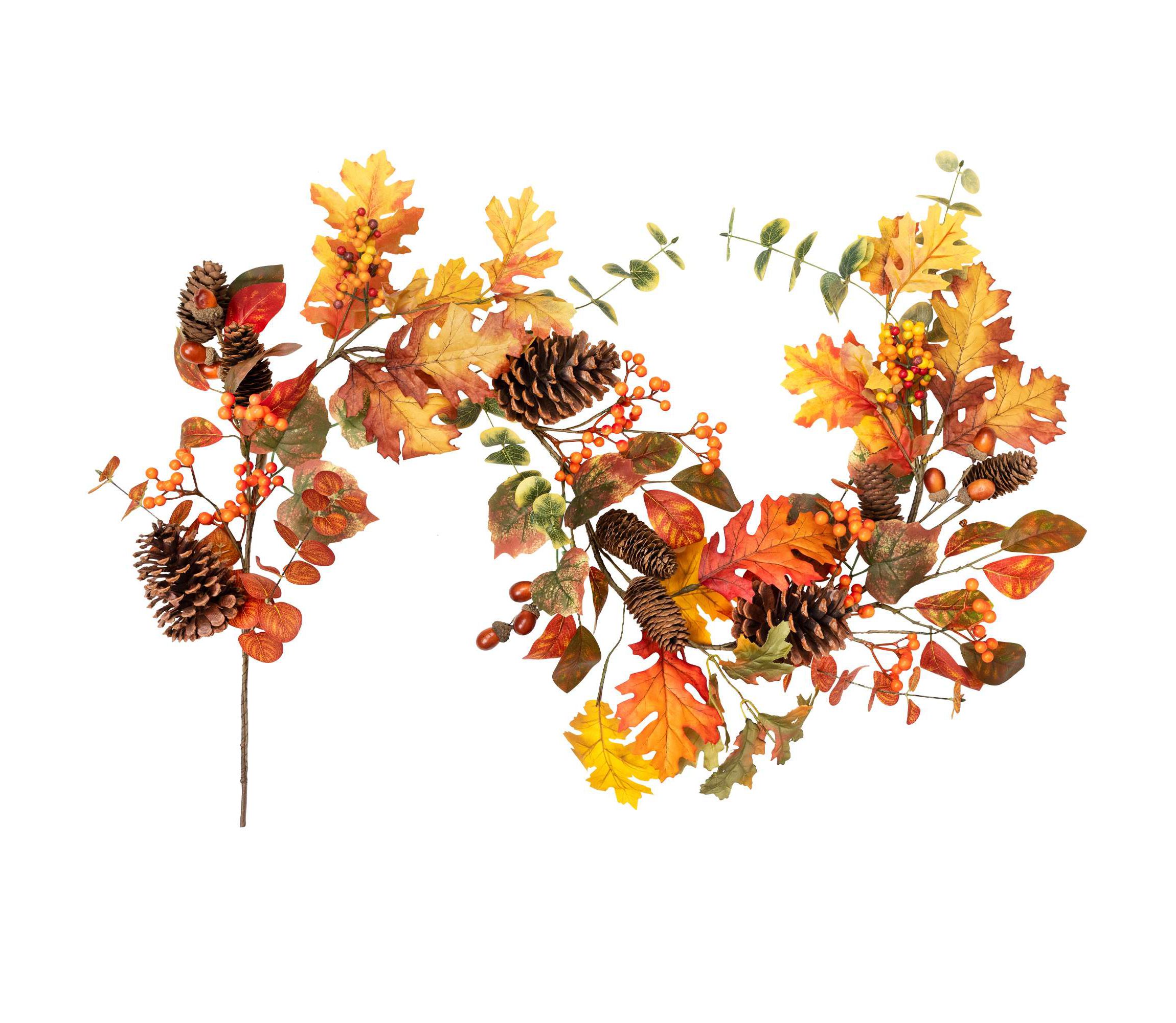 Autumn Leaves and Pinecone Fall Harvest Artificial Garland - 5 - Unlit