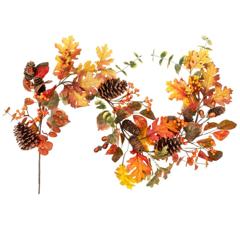 Autumn Leaves and Pinecone Fall Harvest Artificial Garland - 5 - Unlit