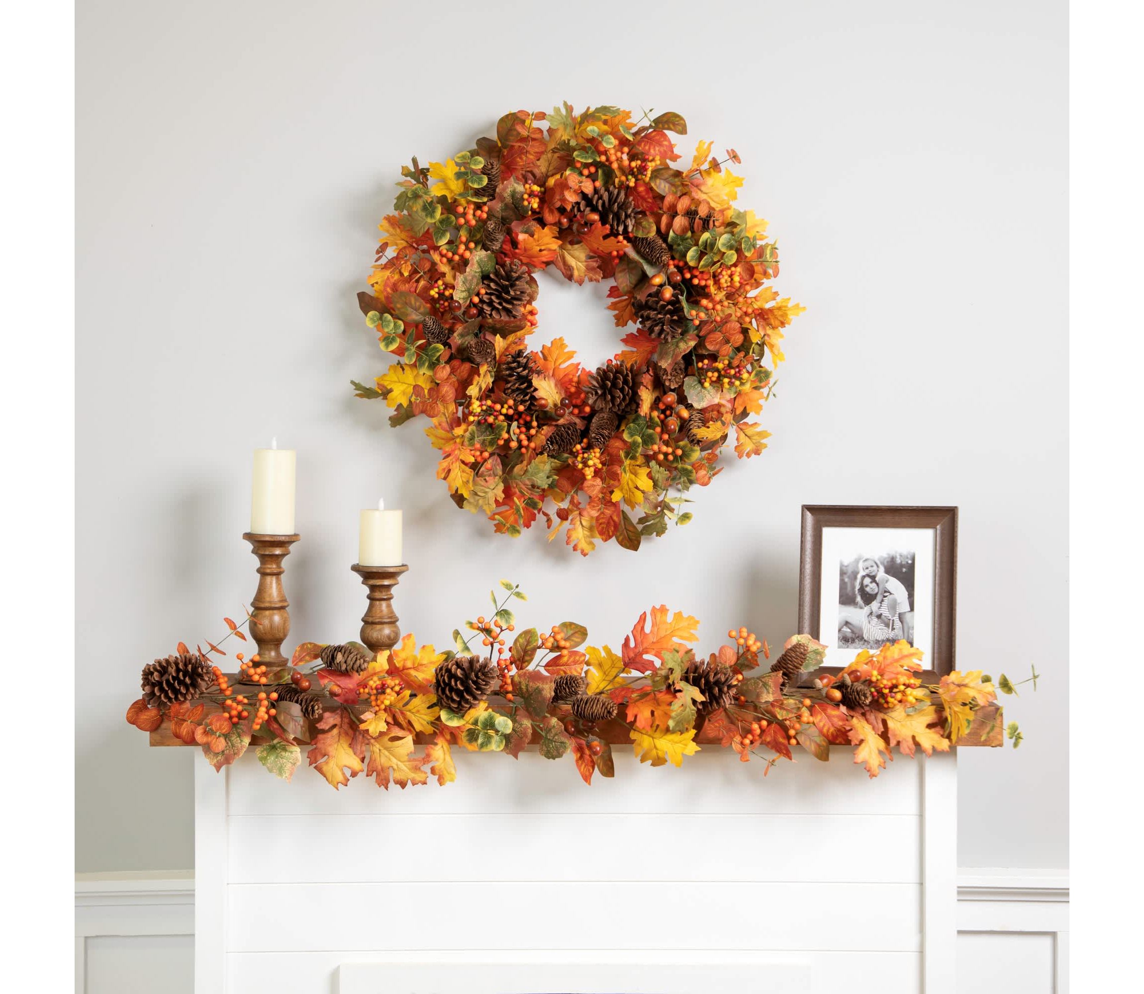 Autumn Leaves and Pinecone Fall Harvest Artificial Garland - 5 - Unlit