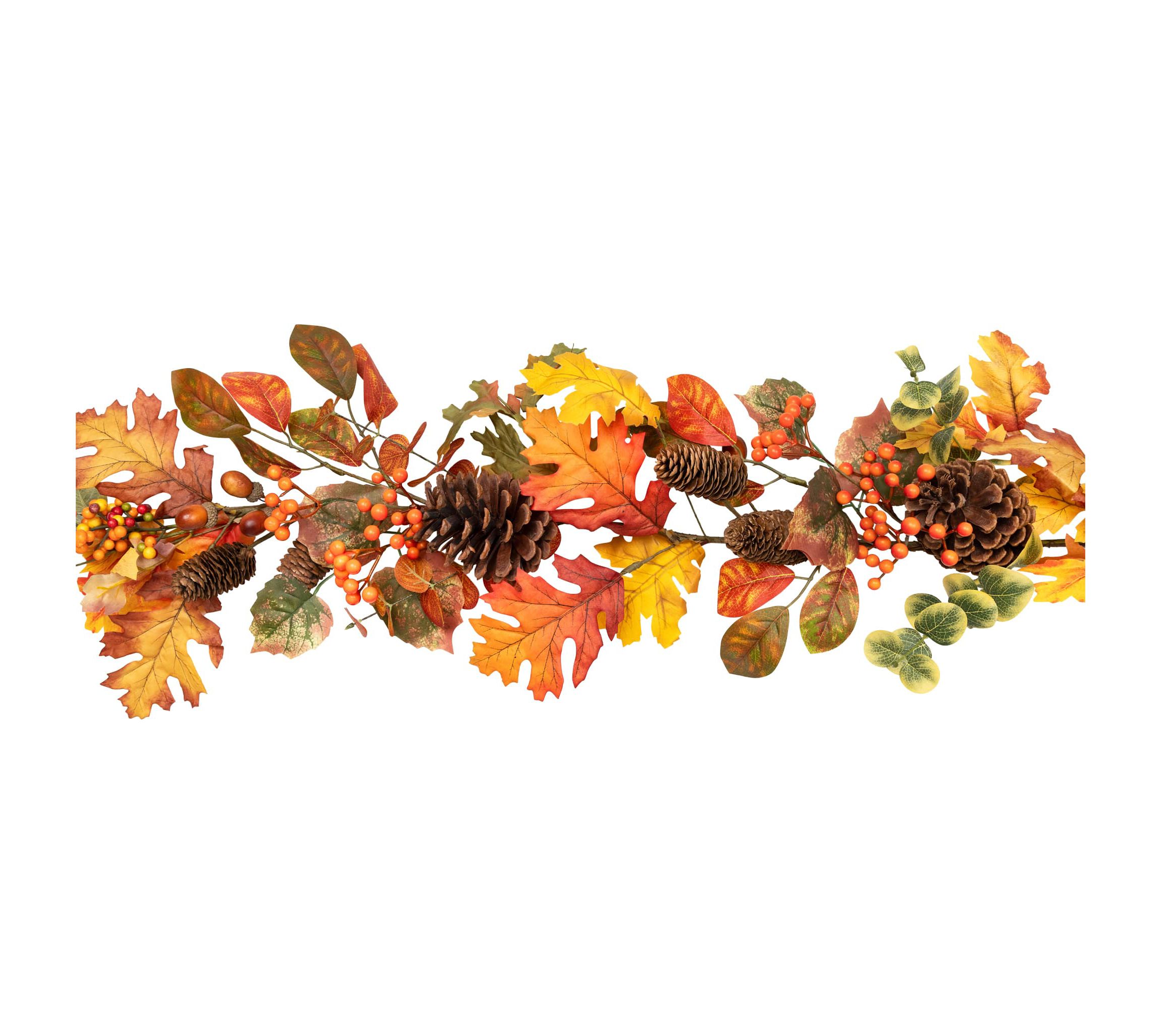 Autumn Leaves and Pinecone Fall Harvest Artificial Garland - 5 - Unlit