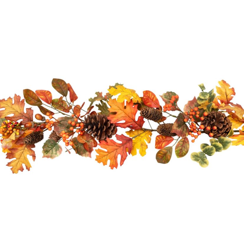 Autumn Leaves and Pinecone Fall Harvest Artificial Garland - 5 - Unlit