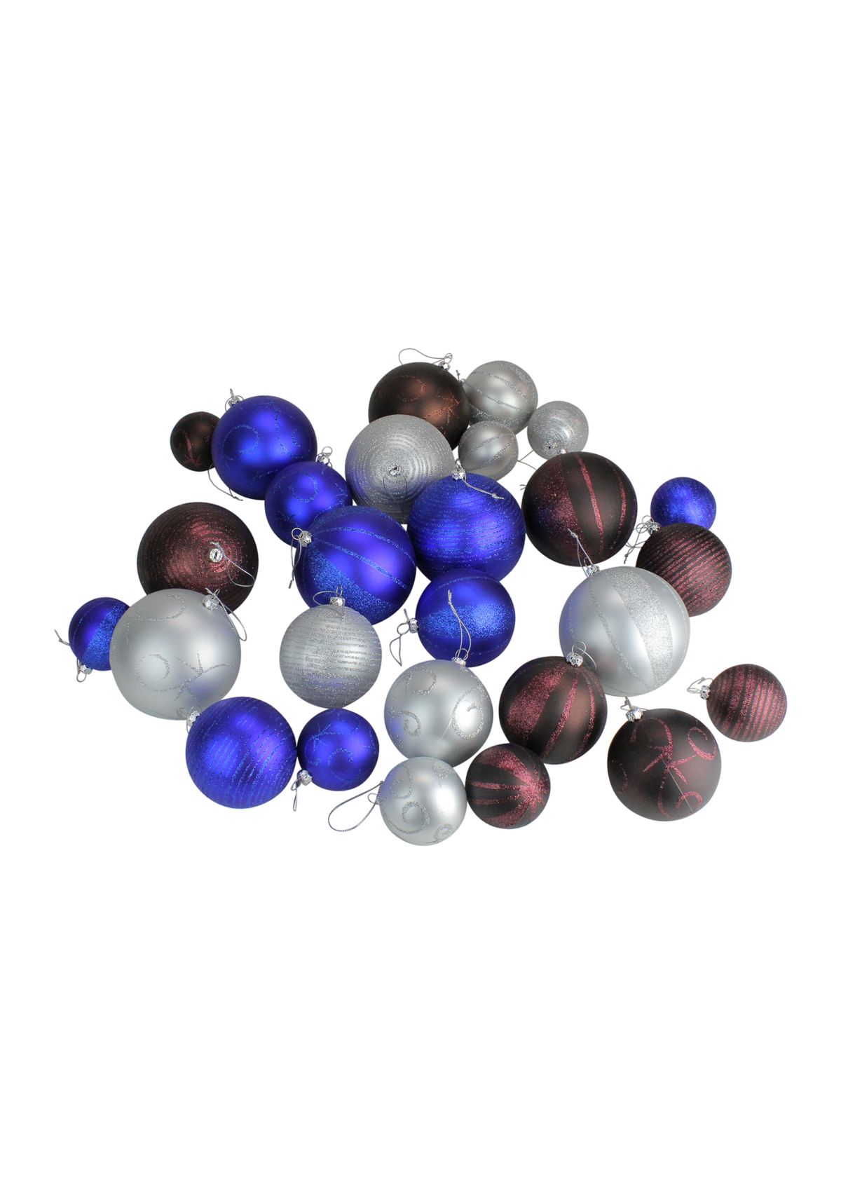 27ct Blue and Brown Shatterproof Matte Christmas Ball Ornaments 4Inch (100mm)
