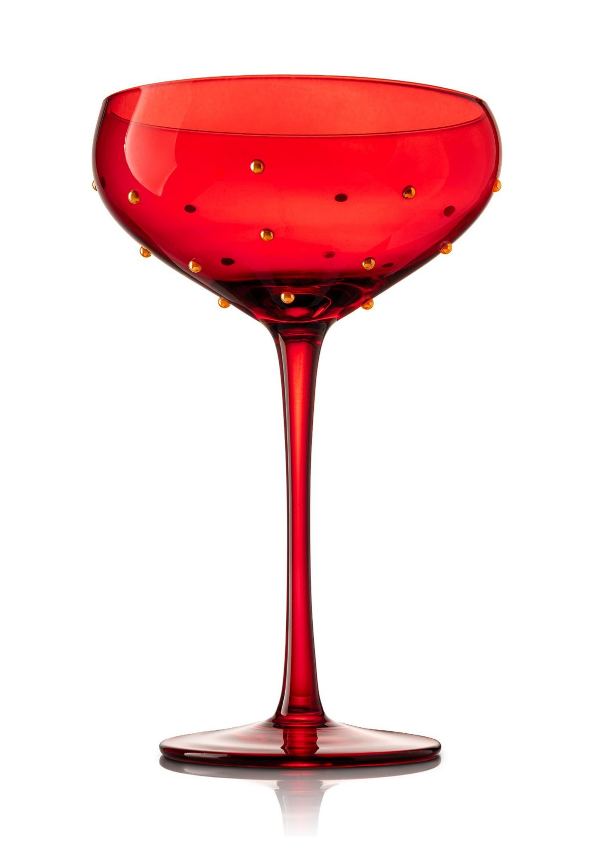 Red Coupe Glass with Gold Beading
