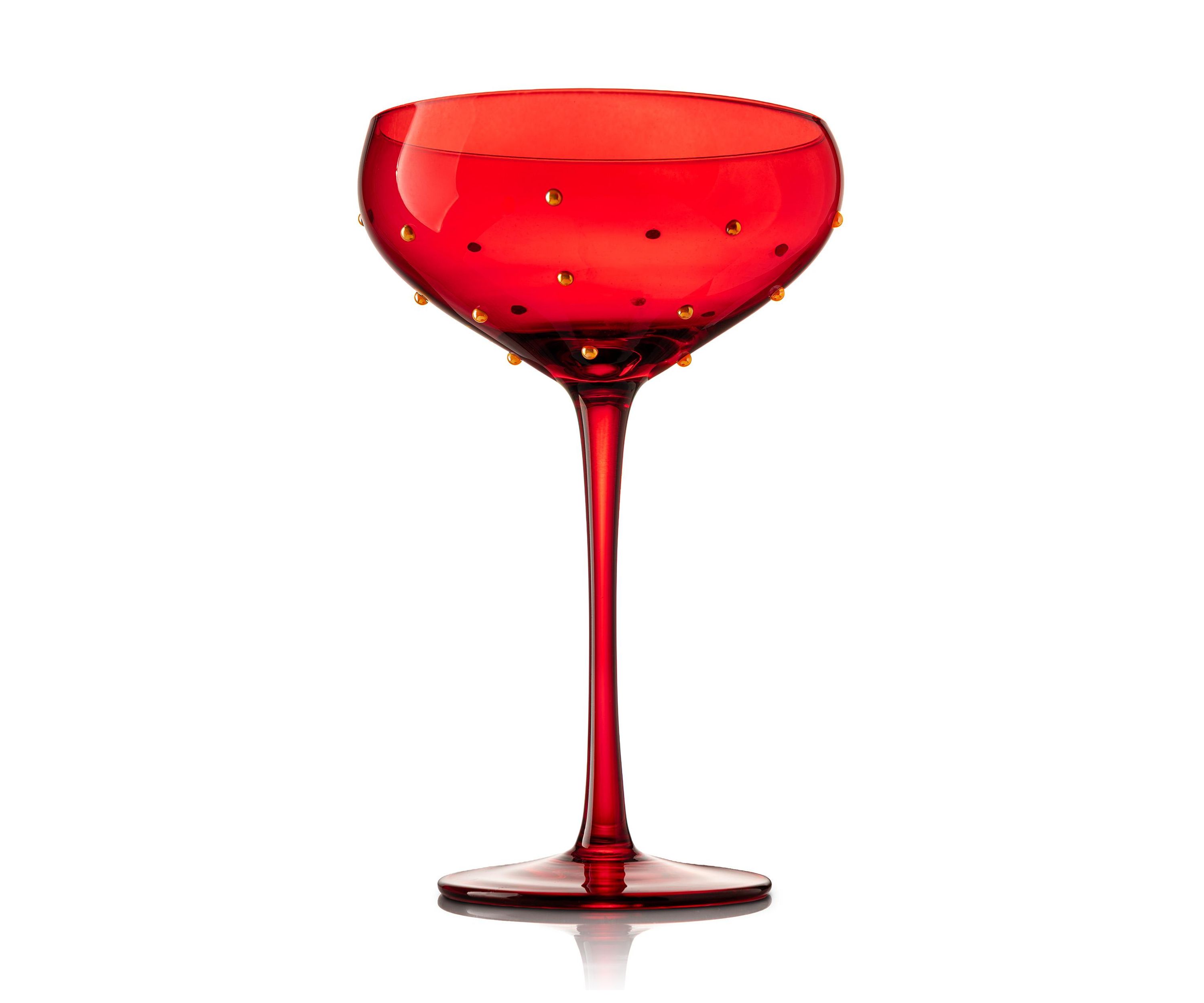 Red Coupe Glass with Gold Beading