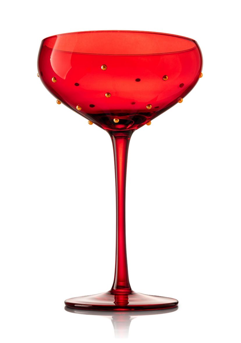 Red Coupe Glass with Gold Beading