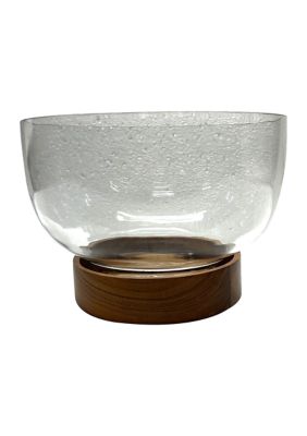 Glass Bowl with Wood Base