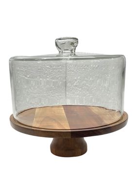 Wood Cake Stand with Glass Dome