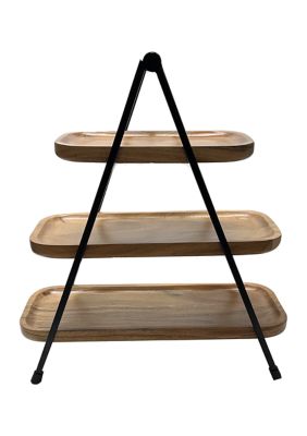 3-Tier Wood Server with Metal Stand