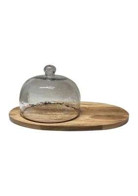 Wood Cheese Board with Glass Dome