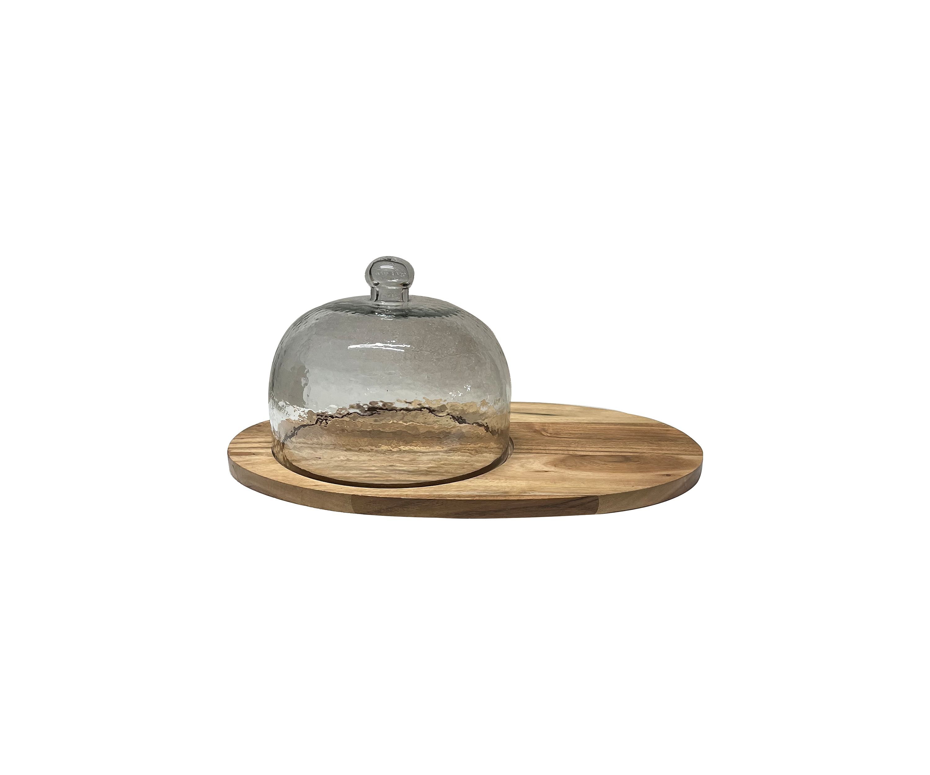 Wood Cheese Board with Glass Dome
