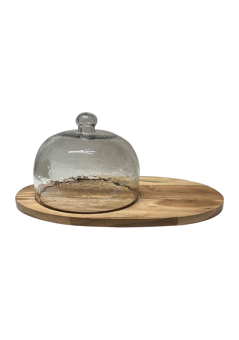 Wood Cheese Board with Glass Dome