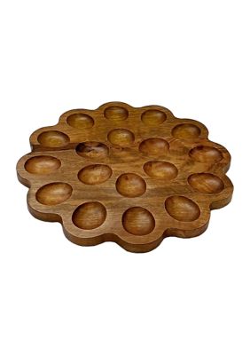 Scallop Wood Deviled Egg Plate