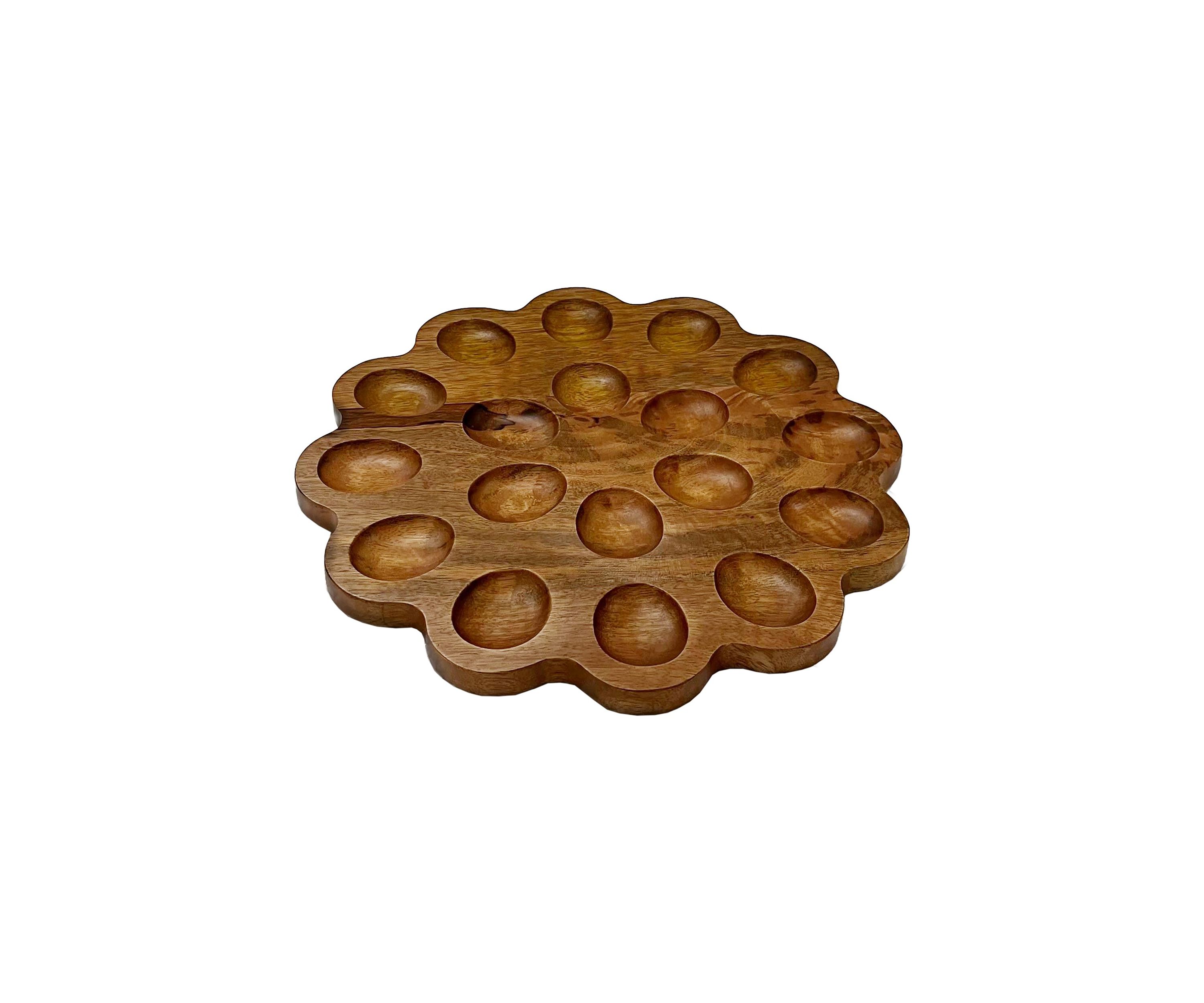 Scallop Wood Deviled Egg Plate