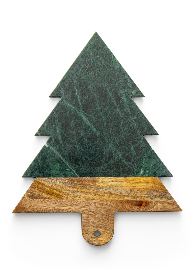 Green Marble & Wood Tree Serving Board