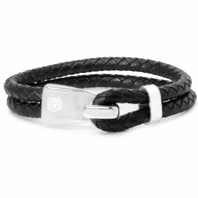 Bruno Magli Mens Double Rope Leather Bracelet, Silver