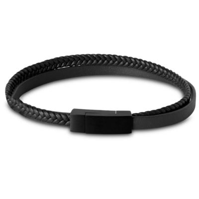 Bruno Magli Mens Double Strand Leather Bracelet, Black