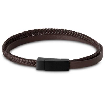Bruno Magli Mens Double Strand Leather Bracelet, Brown