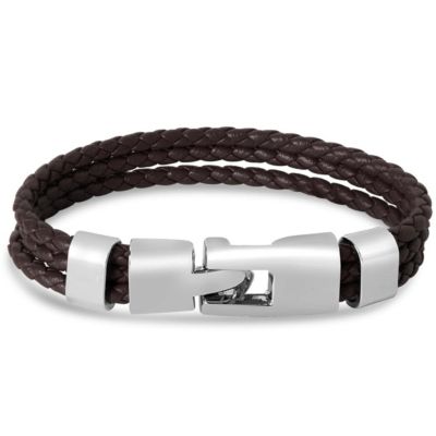 Bruno Magli Mens Three Strand Braided Leather Bracelet, Brown