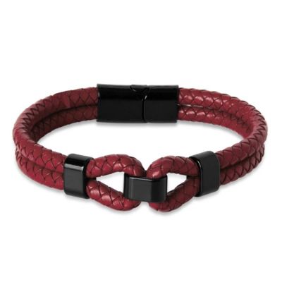 Bruno Magli Mens Infinity Leather Bracelet, Red