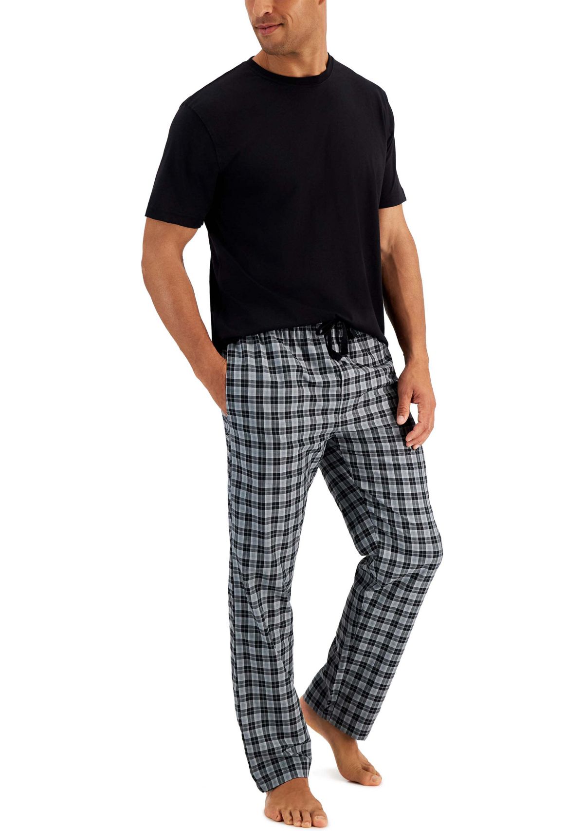 Hanes Mens Woven Pant with Knit SS Top