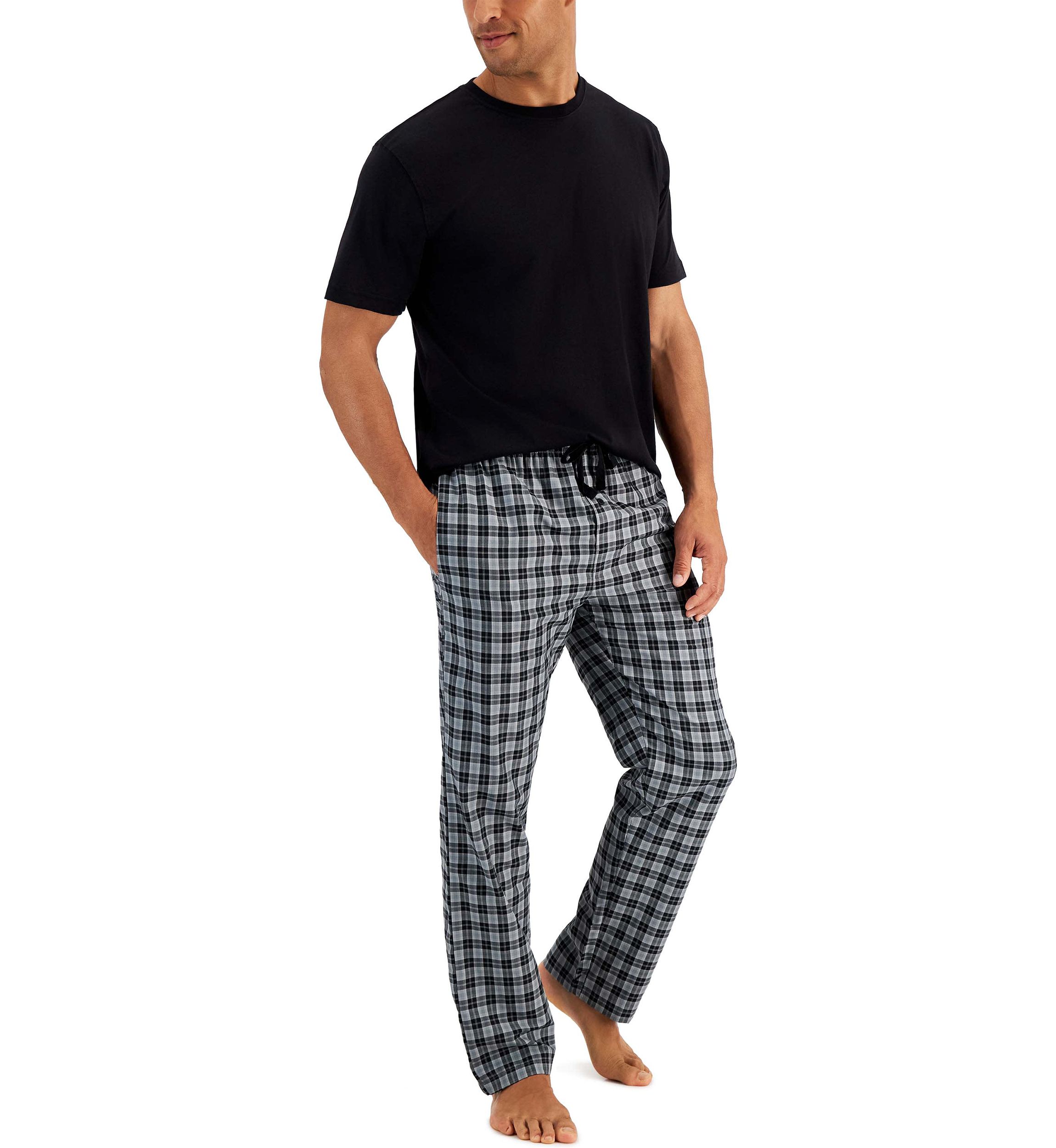 Hanes Mens Woven Pant with Knit SS Top