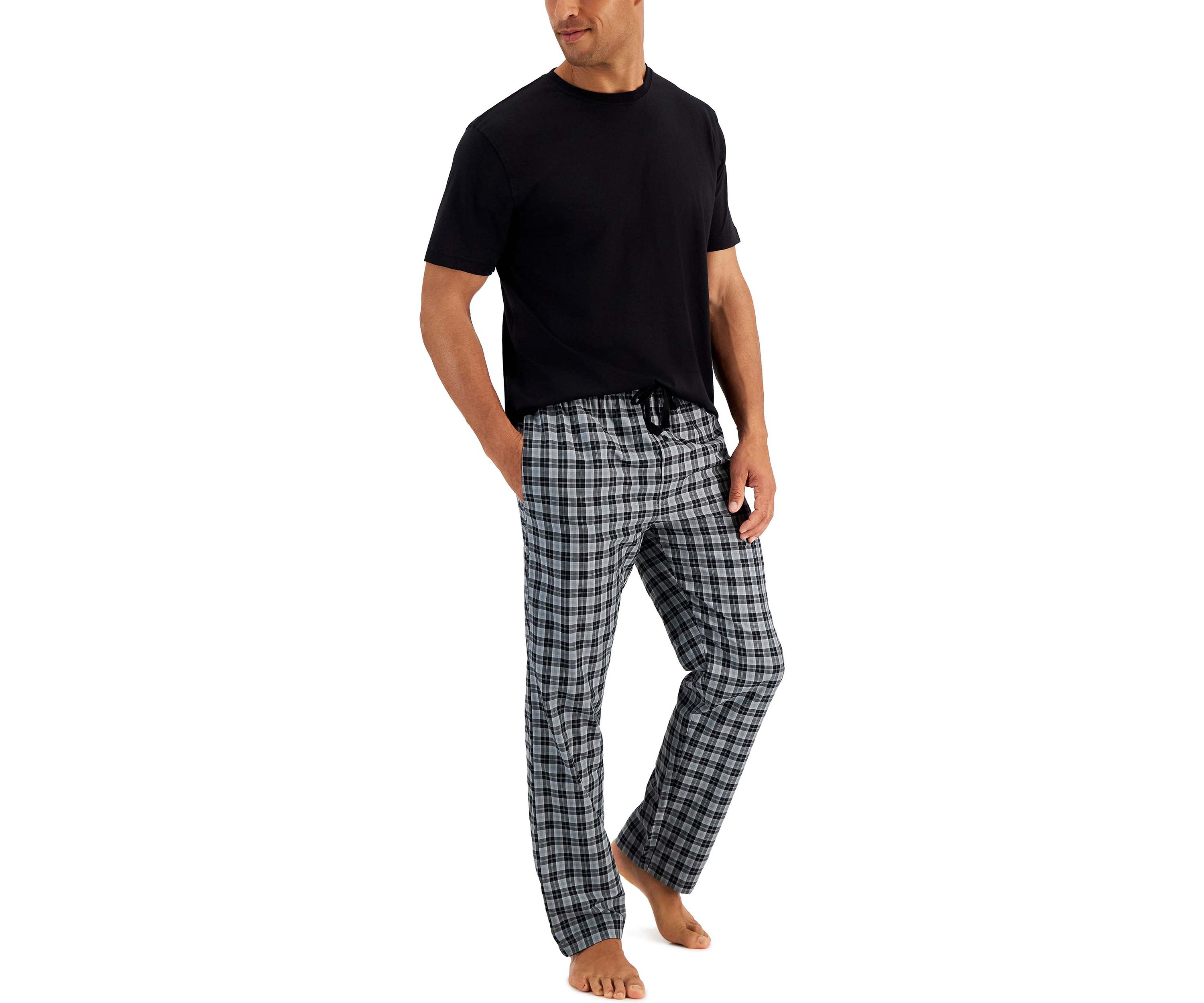 Hanes Mens Woven Pant with Knit SS Top