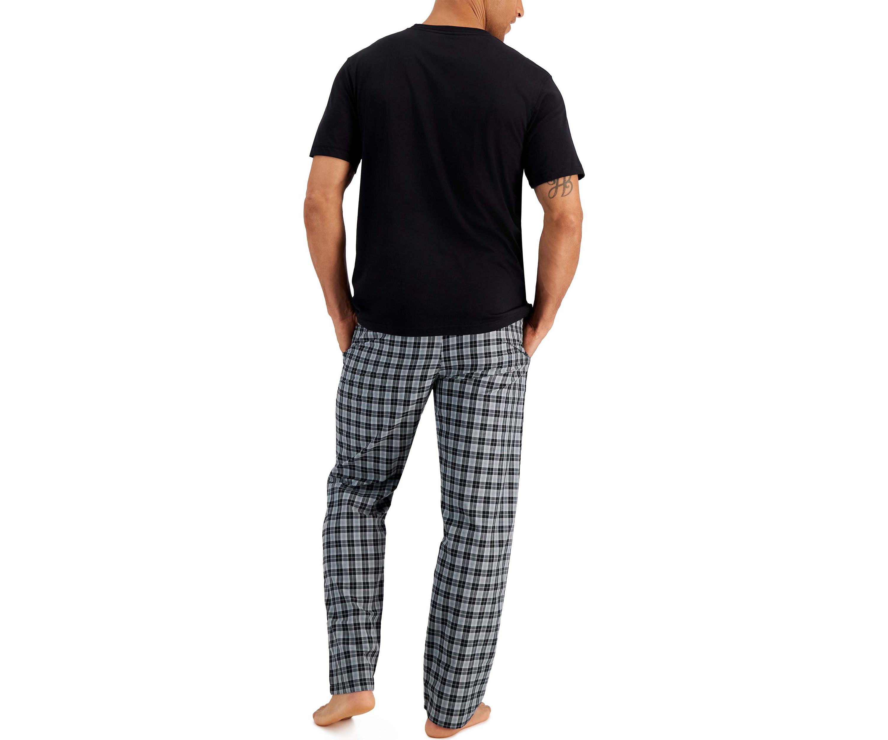 Hanes Mens Woven Pant with Knit SS Top