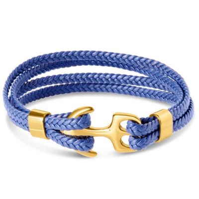 Bruno Magli Mens Four Strand Braided Leather Bracelet, Blue