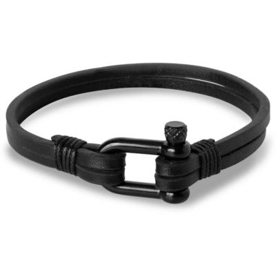 Bruno Magli Mens Paneled Leather Bracelet, Black