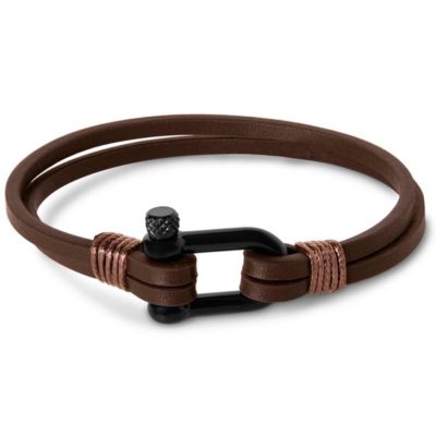 Bruno Magli Mens Paneled Leather Bracelet, Brown