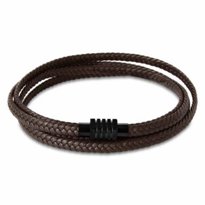 Bruno Magli Mens Braided Leather Wrap Bracelet, Brown