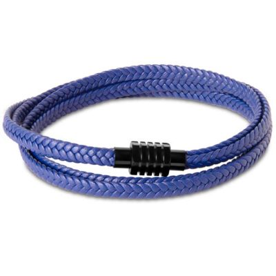 Bruno Magli Mens Braided Leather Wrap Bracelet, Blue