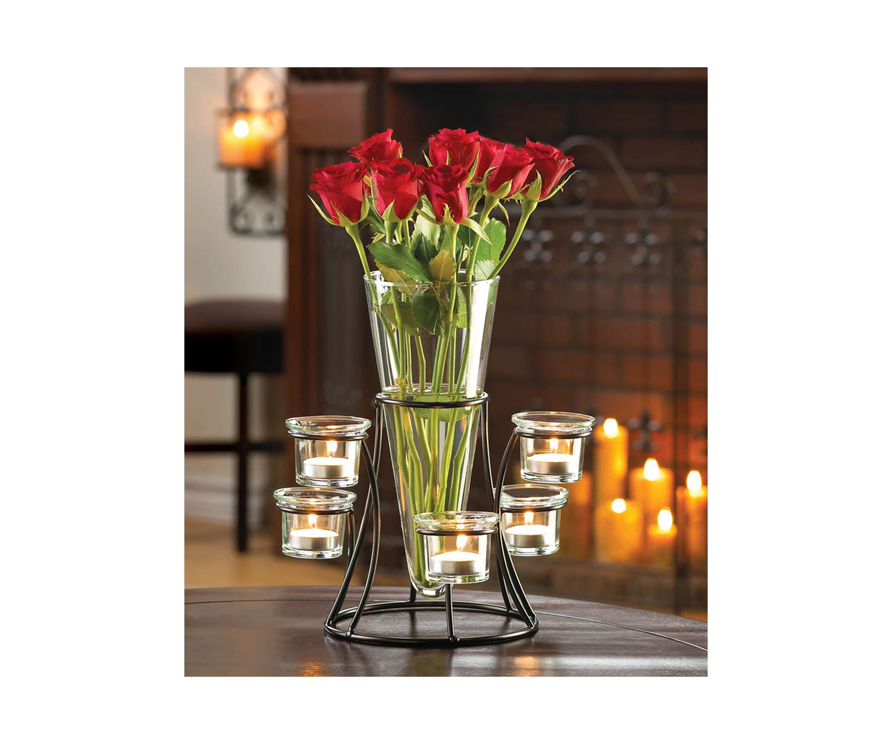 Circular Candle Stand with Vase - 10.25" x 9.75" x 10.75"