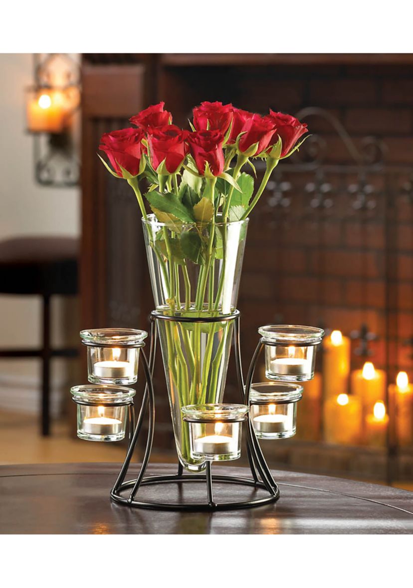 Circular Candle Stand with Vase - 10.25" x 9.75" x 10.75"