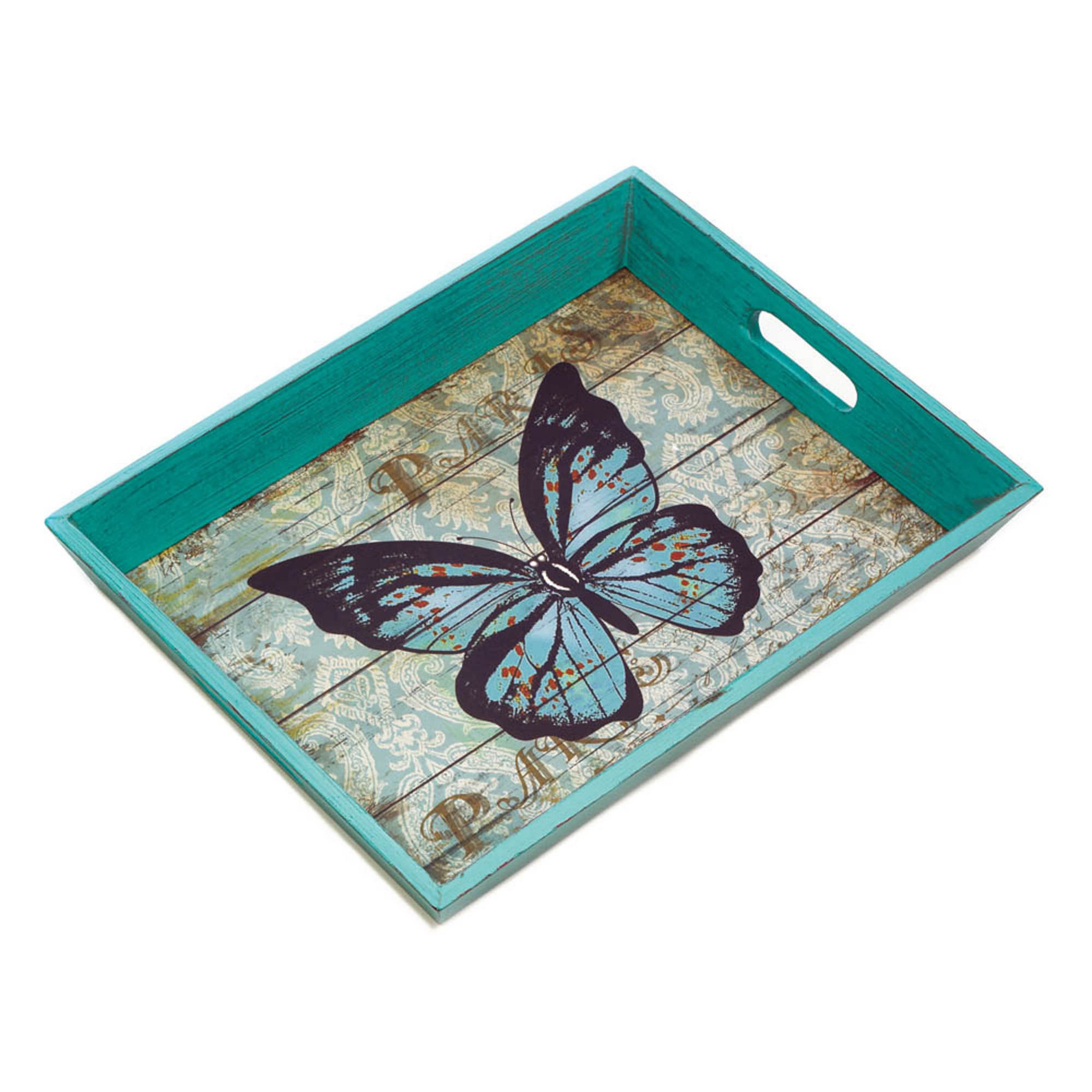 Blue Butterfly Serving Tray 16x12.25x2"