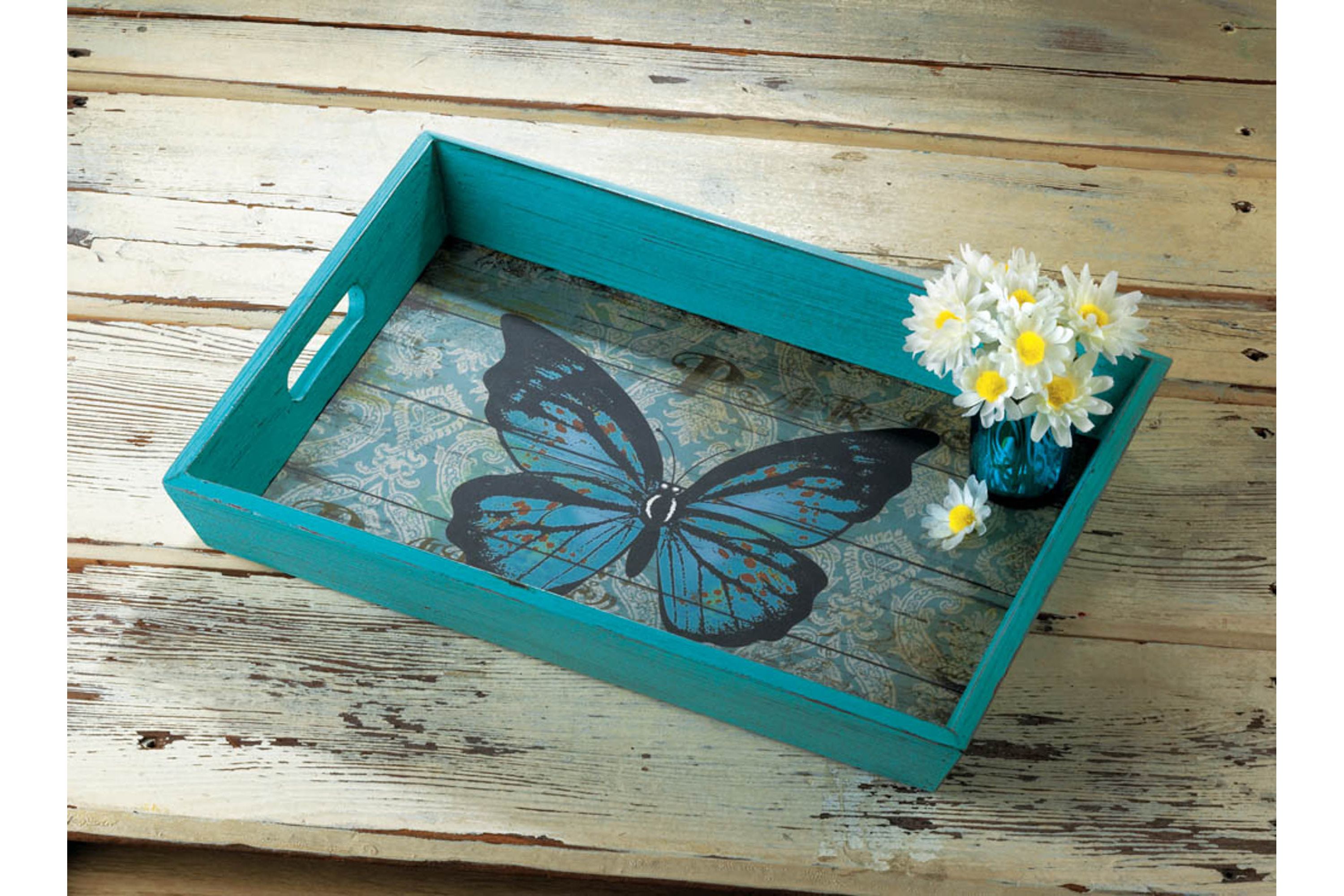 Blue Butterfly Serving Tray 16x12.25x2"
