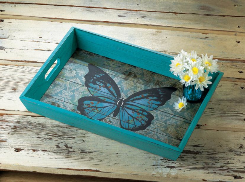 Blue Butterfly Serving Tray 16x12.25x2"