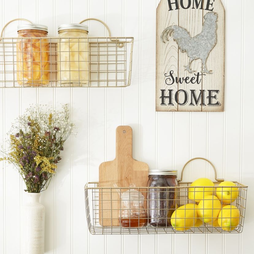 Medium Gold Wire Wall Basket (Set of 2)