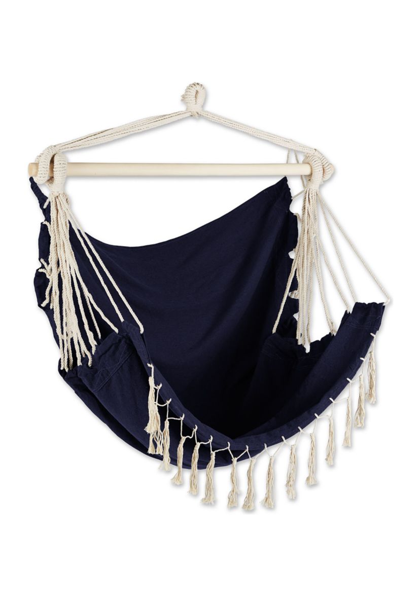 Gray Hammock Chair With Fringe Trim