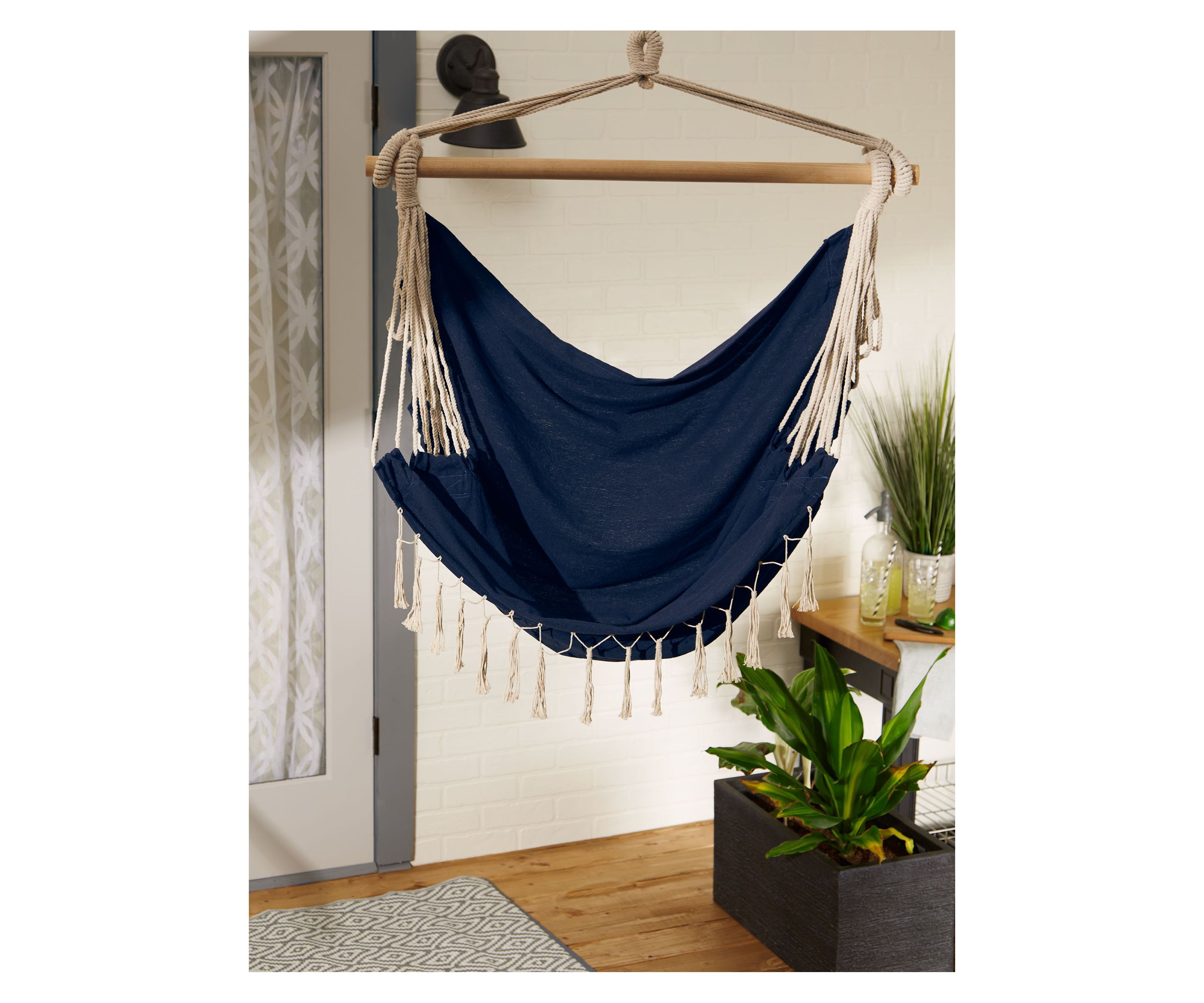 Gray Hammock Chair With Fringe Trim