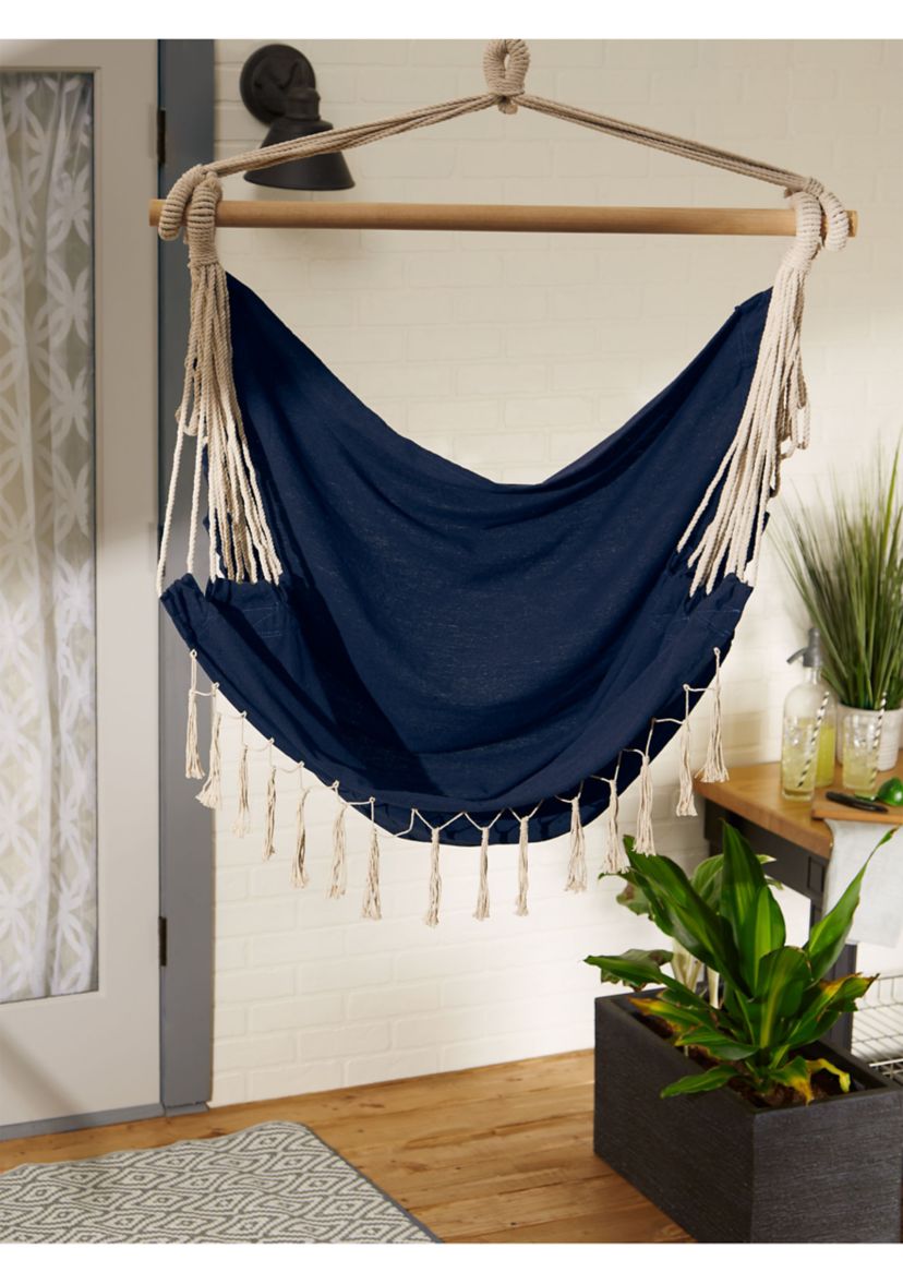 Gray Hammock Chair With Fringe Trim