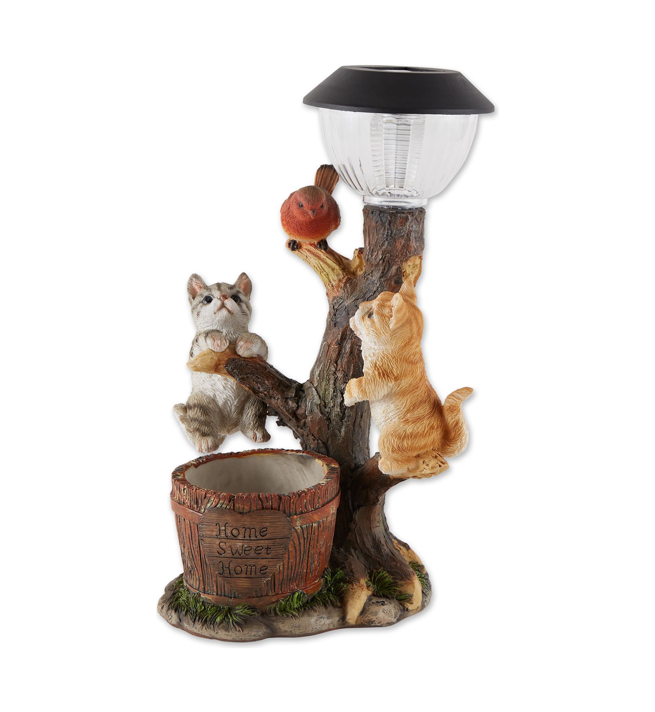 Dog and Fire Helmet Solar Statue 6x7.25x8.75"