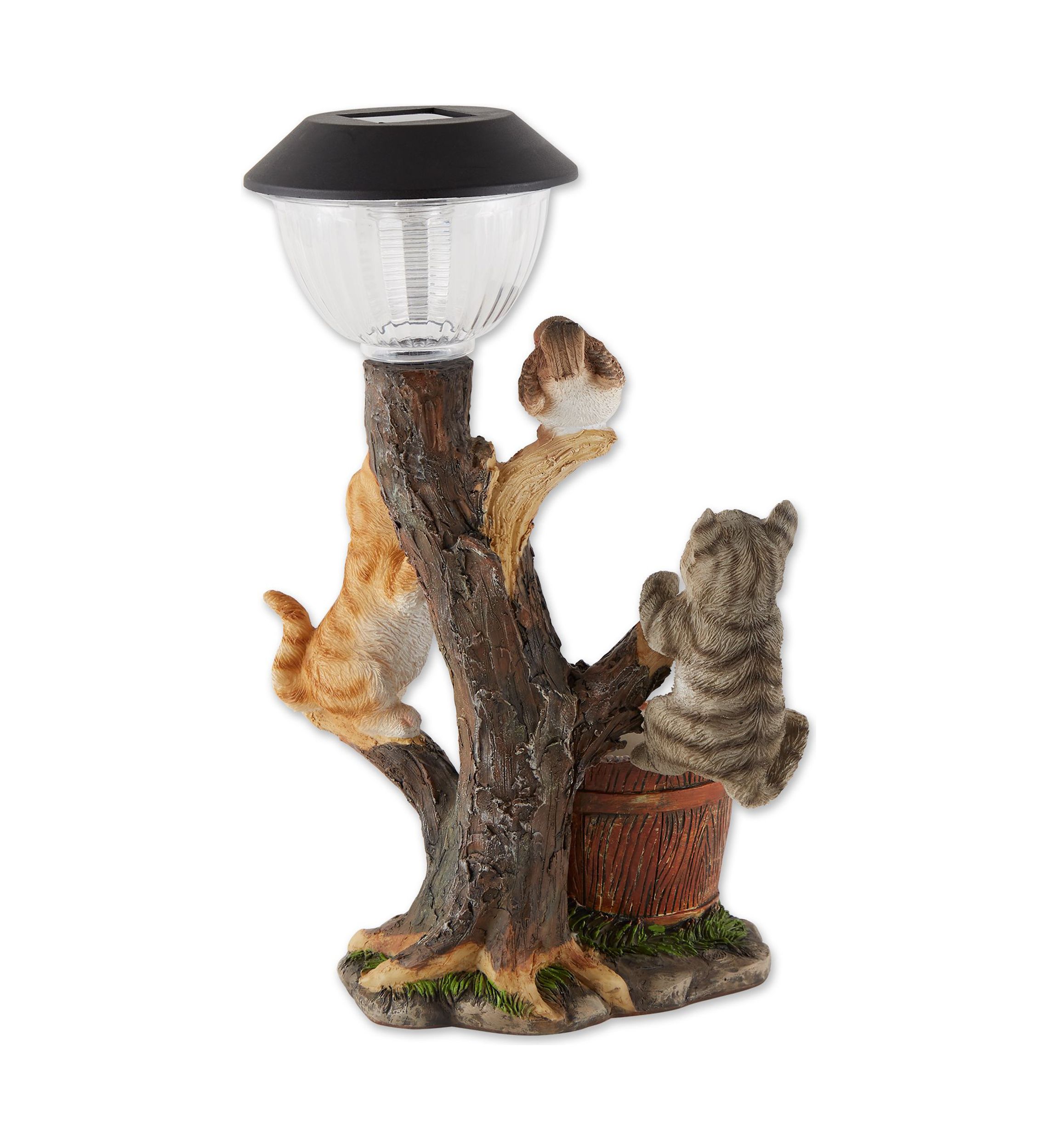 Dog and Fire Helmet Solar Statue 6x7.25x8.75"