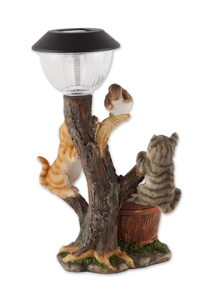Dog and Fire Helmet Solar Statue 6x7.25x8.75"