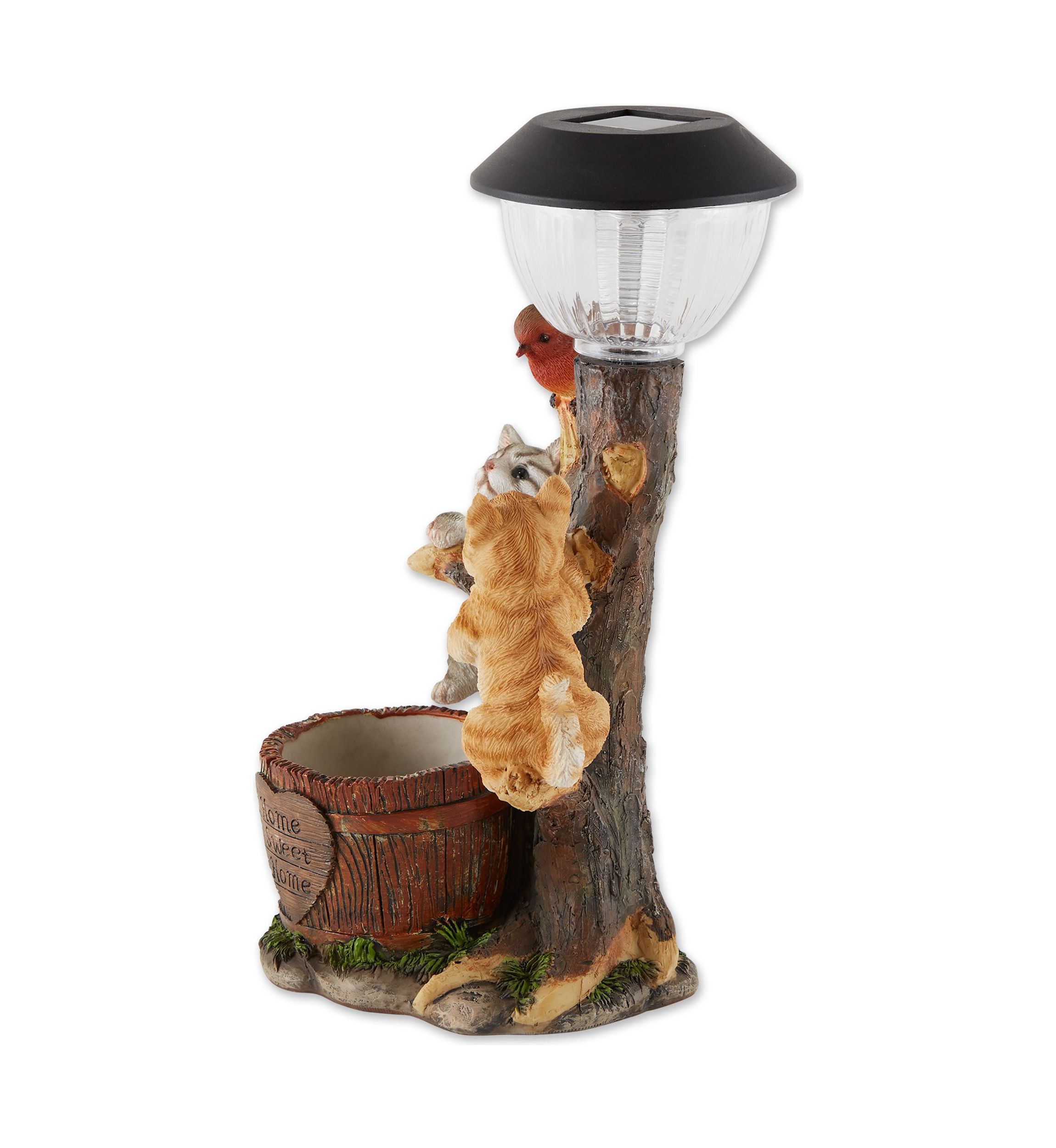Dog and Fire Helmet Solar Statue 6x7.25x8.75"