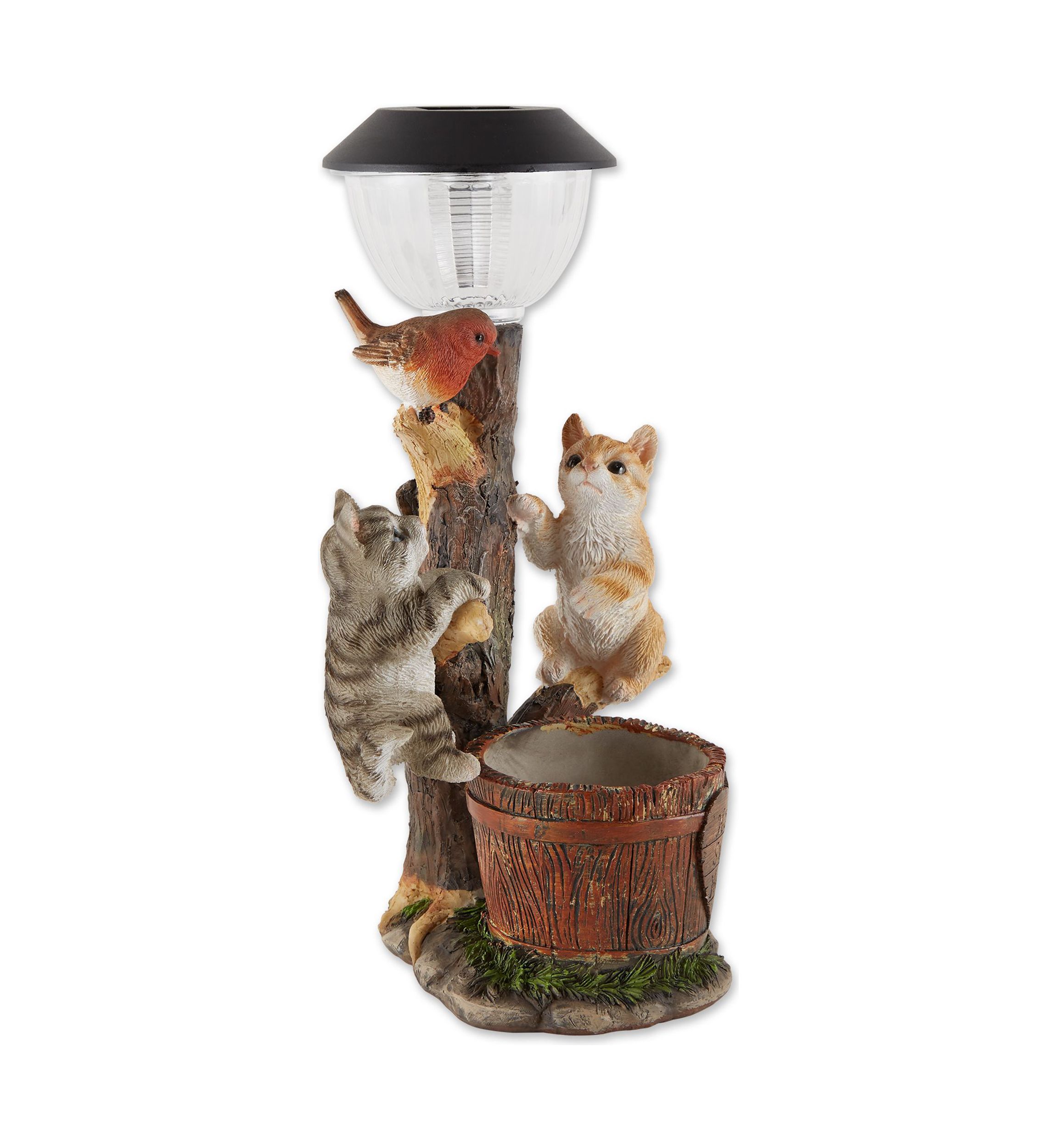 Dog and Fire Helmet Solar Statue 6x7.25x8.75"